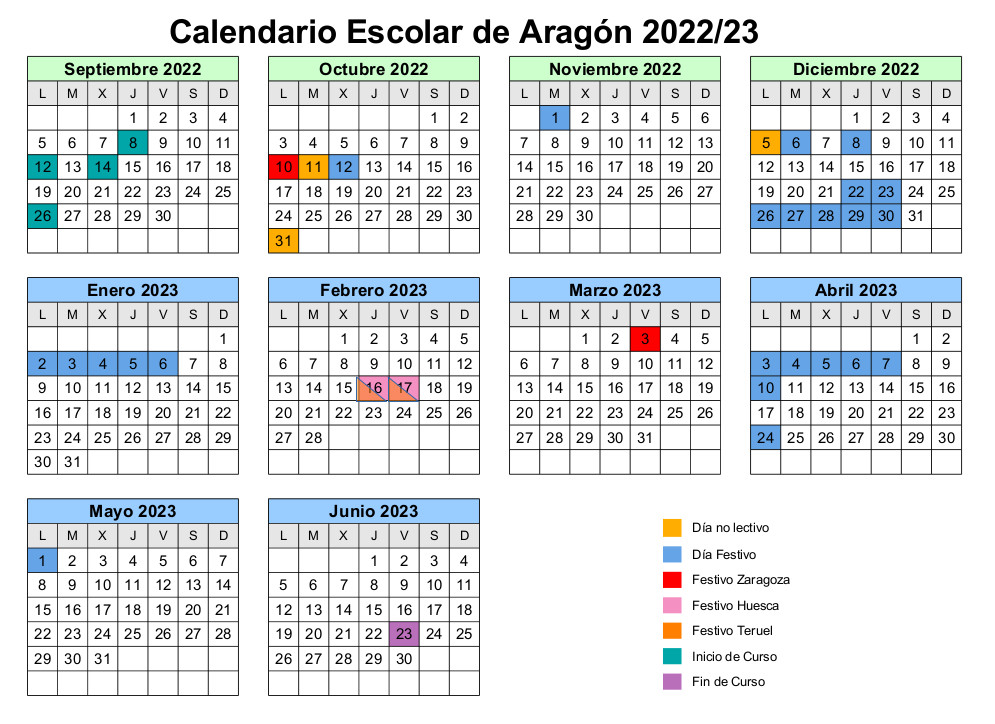 Calendario Escolar de Aragón 2022-23